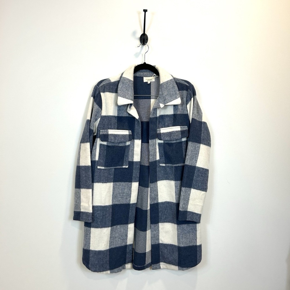 Melloday Open Front Flannel Shacket Blue White Plaid  Women's‎ Size Medium